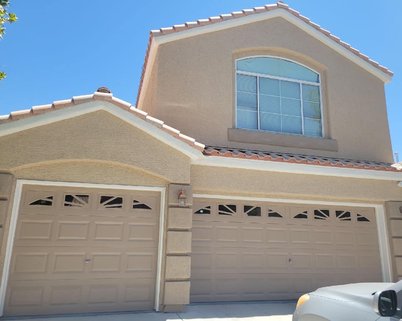 Exterior of two-story stucco home