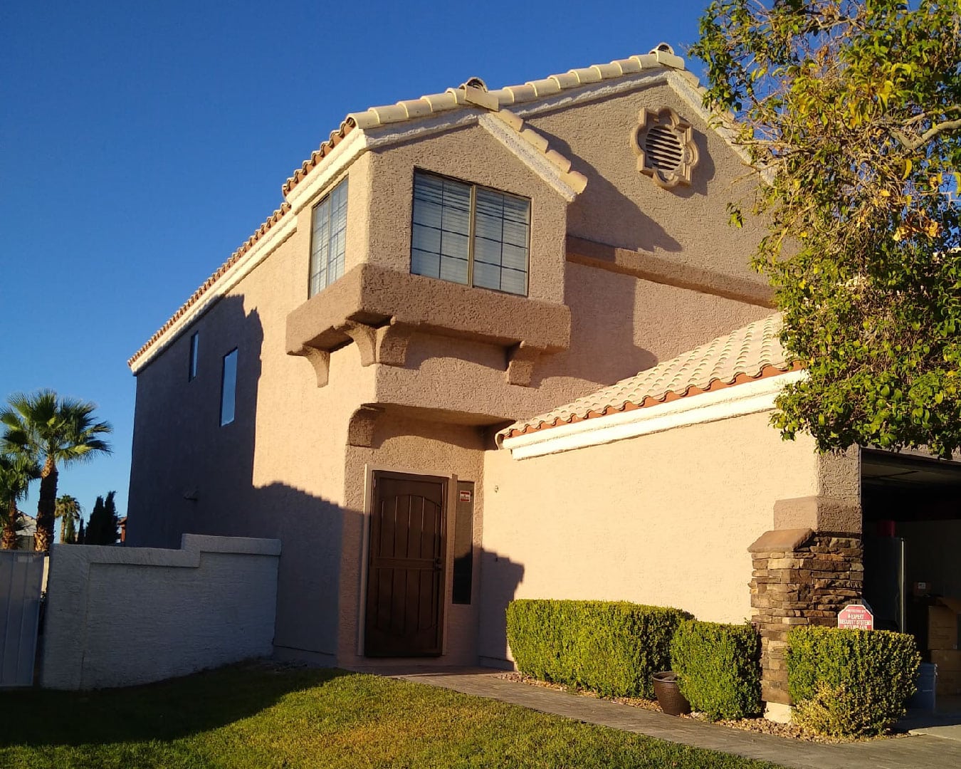 Exterior of two-story stucco home