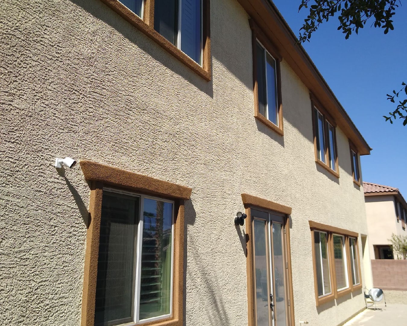 Exterior of two-story stucco home